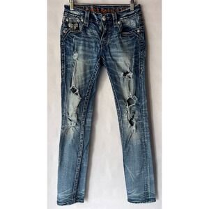 Rock Revival Jeans Size 26 Damyan‎ Straight Distressed Embellished Pockets